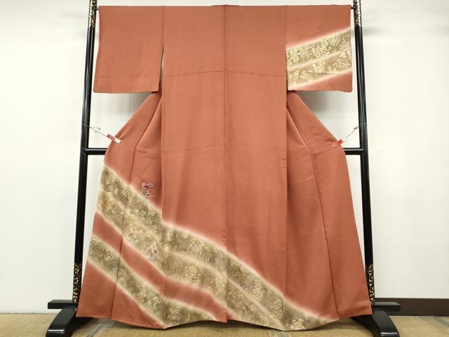 平和屋着物●訪問着 刺繍 松皮菱草花文 暈し染め 金彩 正絹 逸品 CABG5342ut