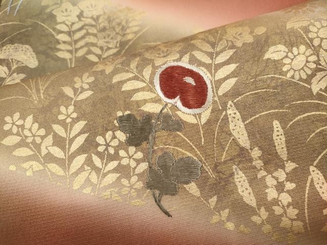 平和屋着物●訪問着 刺繍 松皮菱草花文 暈し染め 金彩 正絹 逸品 CABG5342ut