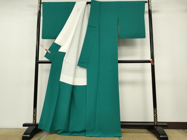 平和屋着物●本草木染作家 瑞寶 色無地 堅牢草木染 青緑色 反端付き 正絹 逸品 未使用 CABG5346ut
