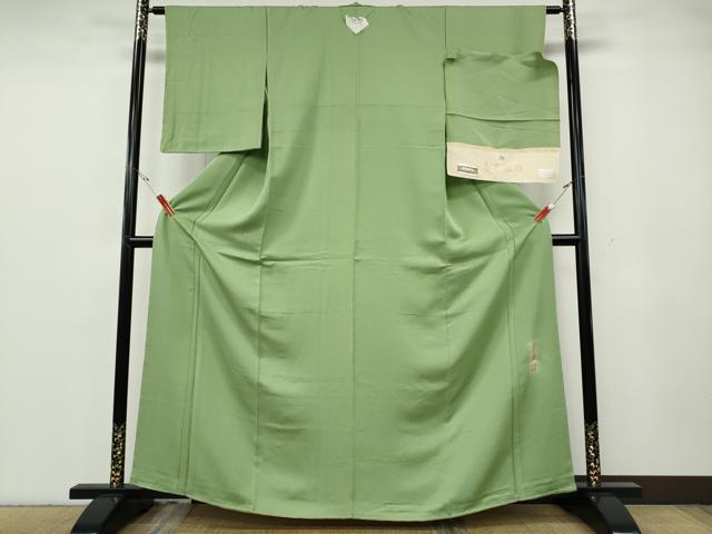 平和屋着物●英王室献上友禅作家 木下勝功監修 色無地 柳色 反端付き 正絹 逸品 CABG5351ut