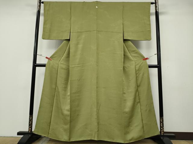 平和屋着物●上質な色無地 流水地紋 抹茶色 正絹 逸品 CABG5352ut