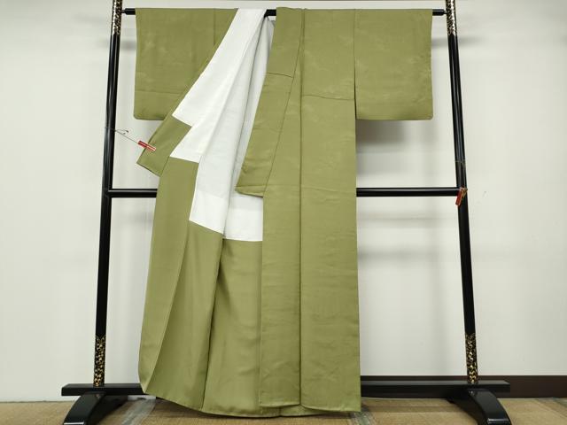 平和屋着物●上質な色無地 流水地紋 抹茶色 正絹 逸品 CABG5352ut