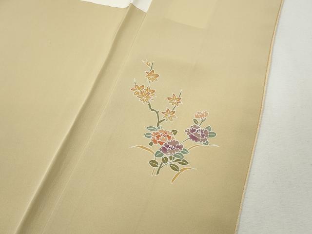 平和屋着物●本加賀友禅作家 藤村加泉監修 色無地 花唐草地紋 肌色 正絹 逸品 CABG5354ut