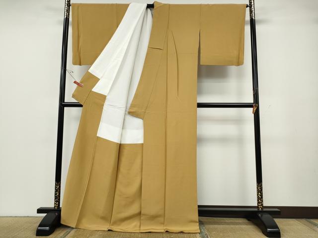 平和屋着物●上質な色無地 飴色 ロング丈 正絹 逸品 CABG5355ut
