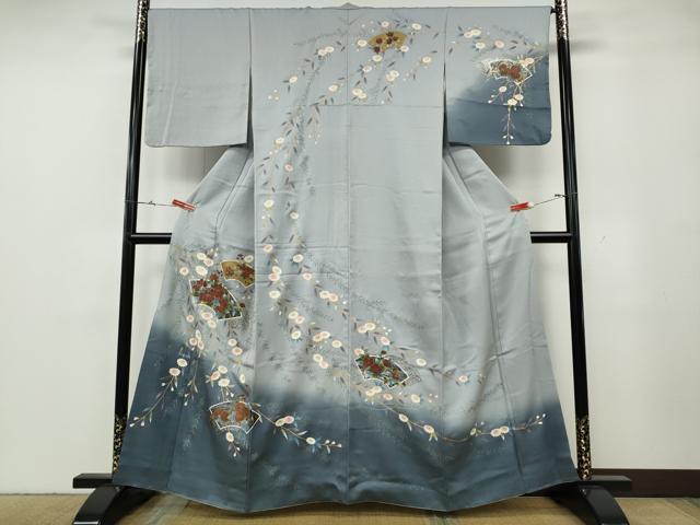 平和屋着物●訪問着 地紙枝花文 暈し染め 金彩 正絹 逸品 CABG5359ut
