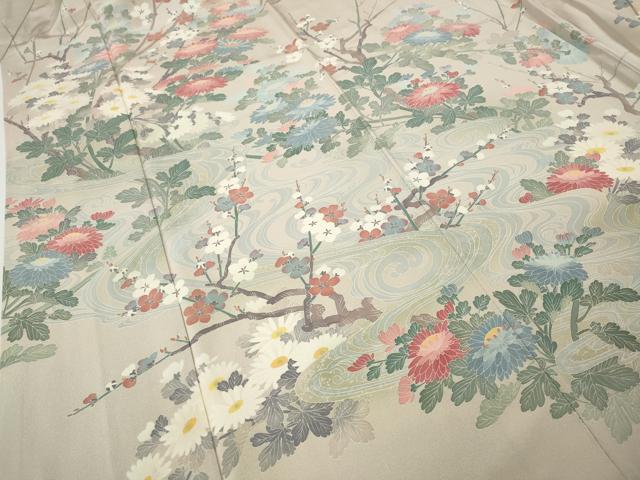 平和屋着物●訪問着 作家物 流水草花文 正絹 逸品 CABG5371ut