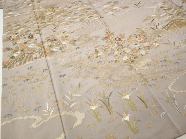 平和屋着物●訪問着 総刺繍 風景草花文 金糸 正絹 逸品 CABG5373ut