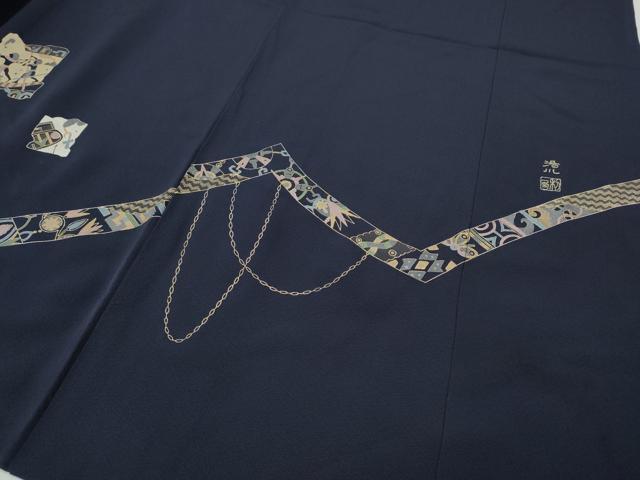 平和屋着物●訪問着 作家物 駒刺繍 壁画文様 破れ色紙吉祥文 正絹 逸品 CABG5376ut