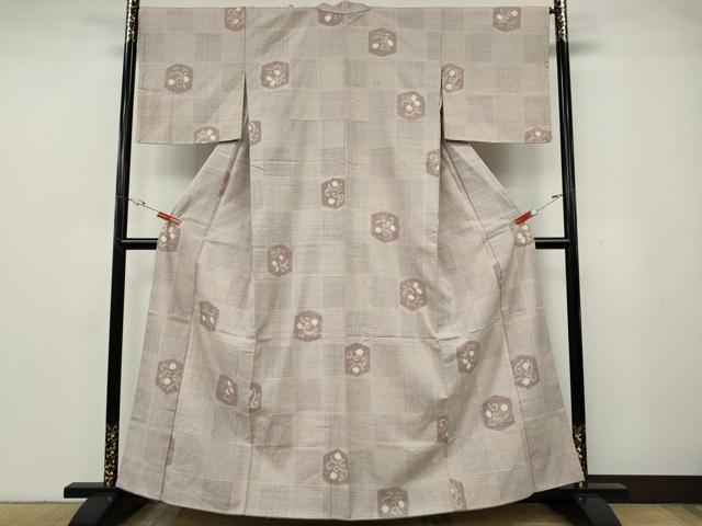 平和屋着物●結城紬 絞り 市松吉祥文 正絹 逸品 CABG5378ut
