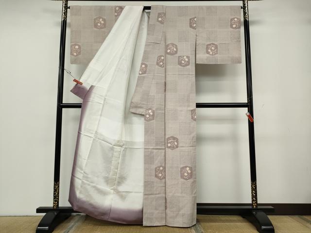 平和屋着物●結城紬 絞り 市松吉祥文 正絹 逸品 CABG5378ut