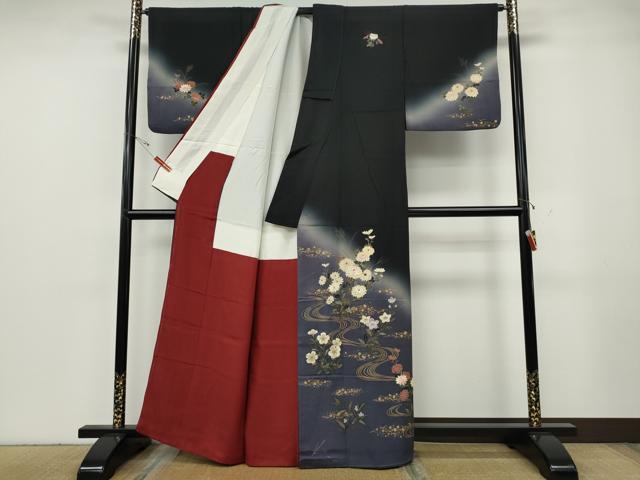 平和屋着物●ファッションデザイナー 花井幸子 訪問着 刺繍 流水草花文 暈し染め 金彩 正絹 逸品 CABG5381ut