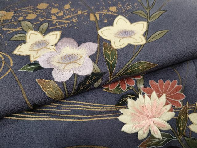 平和屋着物●ファッションデザイナー 花井幸子 訪問着 刺繍 流水草花文 暈し染め 金彩 正絹 逸品 CABG5381ut