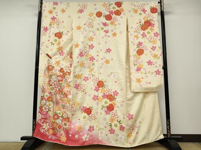 平和屋着物●豪華振袖 舞花文 暈し染め 金彩 正絹 逸品 CABG5396ut