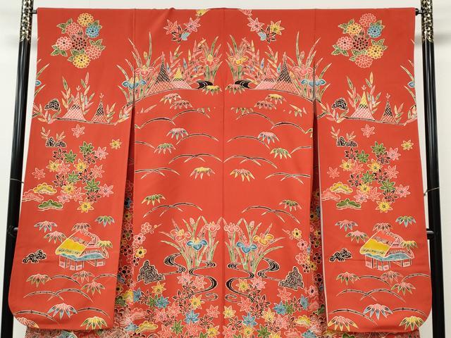 平和屋着物●豪華振袖 型染め 風景草花文 大丸扱い 正絹 逸品 CABG5397ut