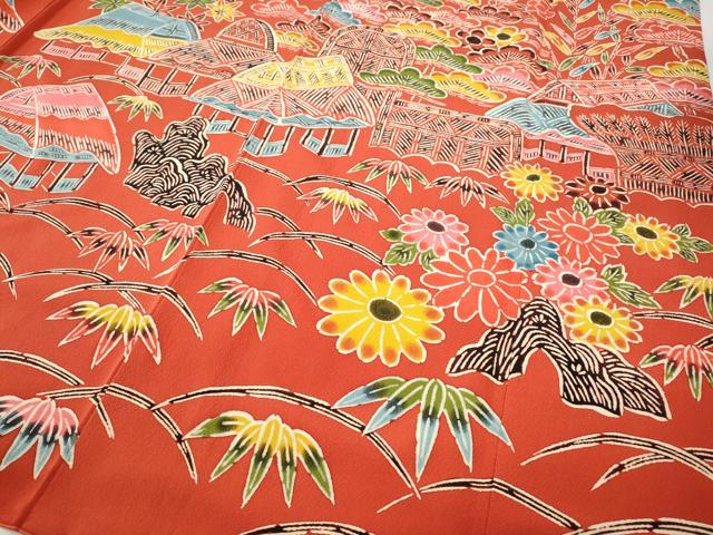 平和屋着物●豪華振袖 型染め 風景草花文 大丸扱い 正絹 逸品 CABG5397ut