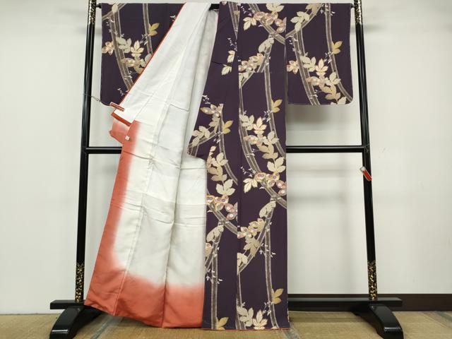 平和屋着物●上質な小紋 草花文 金彩 鬼しぼ縮緬 鈴乃屋扱い 正絹 逸品 未使用 CABG5412ut