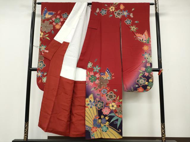 平和屋着物●手ざし京紅型染・宮崎紅型 宮崎良次 振袖 花蝶文 暈し染め 正絹 逸品 CABG5415ut