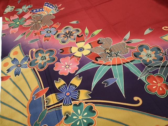 平和屋着物●手ざし京紅型染・宮崎紅型 宮崎良次 振袖 花蝶文 暈し染め 正絹 逸品 CABG5415ut