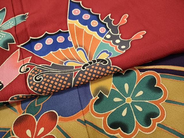 平和屋着物●手ざし京紅型染・宮崎紅型 宮崎良次 振袖 花蝶文 暈し染め 正絹 逸品 CABG5415ut