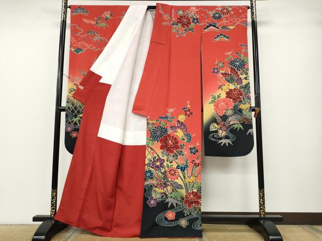 平和屋着物●豪華振袖 紅型 流水風景花文 暈し染め 正絹 逸品 CABG5428ut