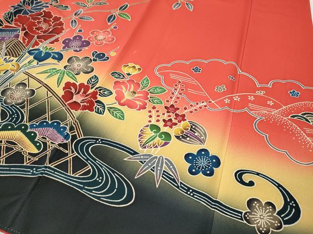 平和屋着物●豪華振袖 紅型 流水風景花文 暈し染め 正絹 逸品 CABG5428ut