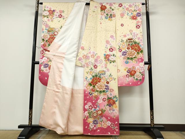 平和屋着物●豪華振袖 貝桶花文 暈し染め 金彩 正絹 逸品 CABG5429ut