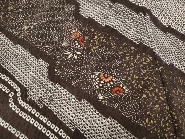 平和屋着物●訪問着 絞り 刺繍 扇面花文 金彩 正絹 逸品 CABG5433ut