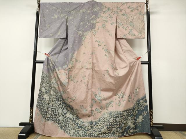 平和屋着物●訪問着 本場染大島紬 詩穂彩 作家物 道長草花文 金彩 正絹 逸品 CABG5437ut