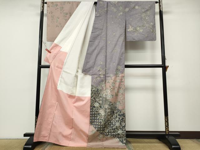 平和屋着物●訪問着 本場染大島紬 詩穂彩 作家物 道長草花文 金彩 正絹 逸品 CABG5437ut