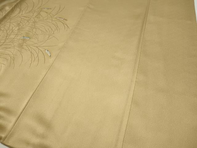 平和屋着物●訪問着 駒刺繍 鹿の子草葉文 金彩 正絹 逸品 CABG5450ut