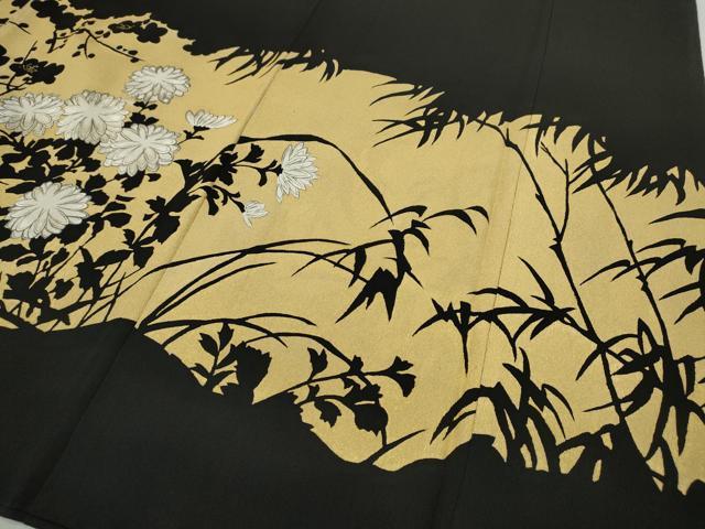 平和屋着物●豪華黒留袖 刺繍 草花文 シルエット 金彩 正絹 逸品 CABG5453ut