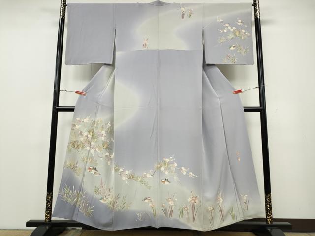 平和屋着物●京加賀友禅 百貫達雄 訪問着 鴛鴦草花文 暈し染め 正絹 逸品 CABG5460ut