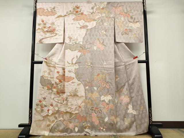 平和屋着物●訪問着 駒刺繍 草花文 金彩 正絹 逸品 CABG5465ut