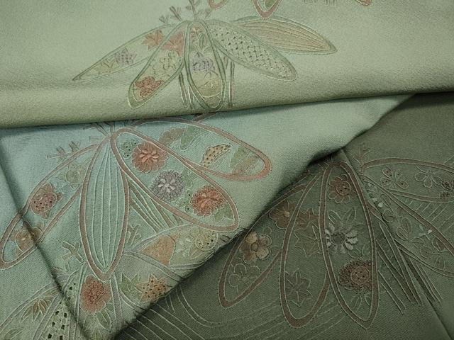 平和屋着物●中国三大刺繍 スワトウ相良刺繍 訪問着 流水草花文 暈し染め 正絹 逸品 CABG5487ut