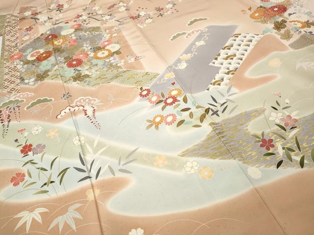平和屋着物●創業460年・千總 訪問着 駒刺繍 エ霞吉祥花文 金彩 正絹 逸品 CABG5491ut