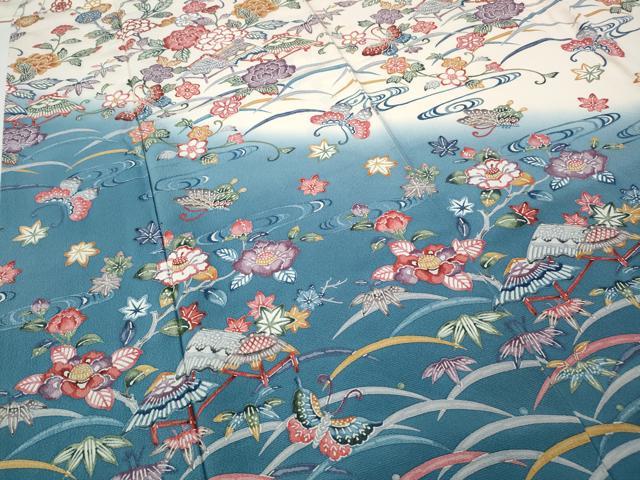 平和屋着物●訪問着 型染め 流水風景花蝶文 暈し染め 正絹 逸品 CABG5492ut