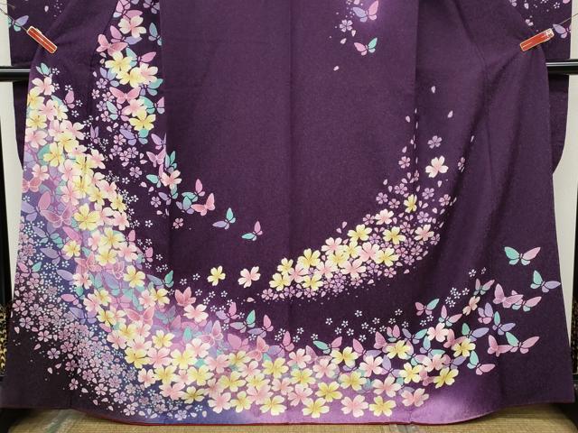 平和屋着物●豪華振袖 刺繍 舞蝶文 暈し染め 銀通し地 正絹 逸品 CABG5493ut