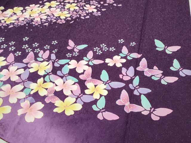 平和屋着物●豪華振袖 刺繍 舞蝶文 暈し染め 銀通し地 正絹 逸品 CABG5493ut