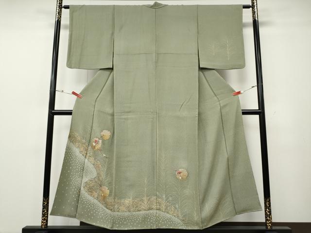 平和屋着物●訪問着 絞り 刺繍 雪輪草花文 金銀彩 正絹 逸品 CABG5498ut