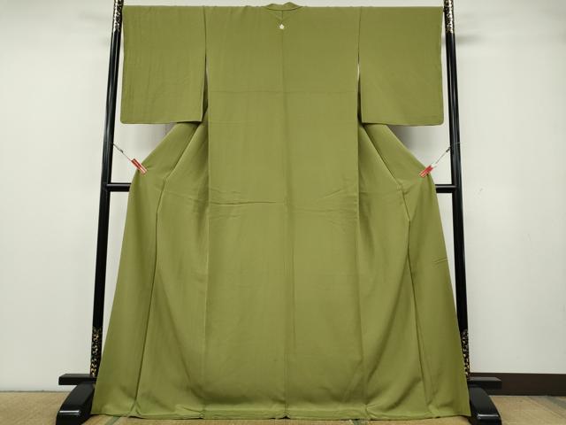 平和屋着物●上質な色無地 抹茶色 ロング丈 正絹 逸品 CABG5518ut