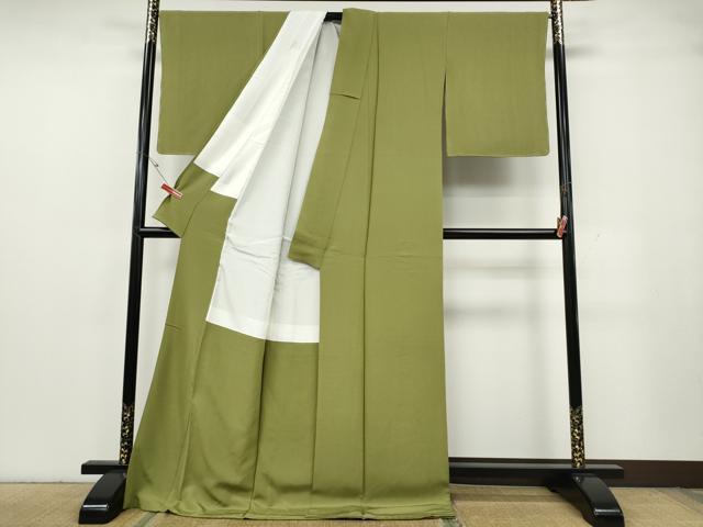 平和屋着物●上質な色無地 抹茶色 ロング丈 正絹 逸品 CABG5518ut