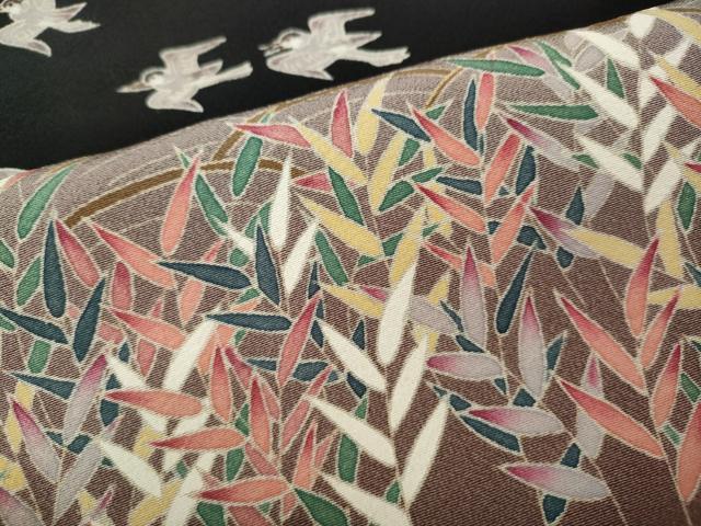 平和屋着物●本加賀友禅作家 宮本則子 黒留袖 風景飛鳥花文 正絹 逸品 CABG5548ut