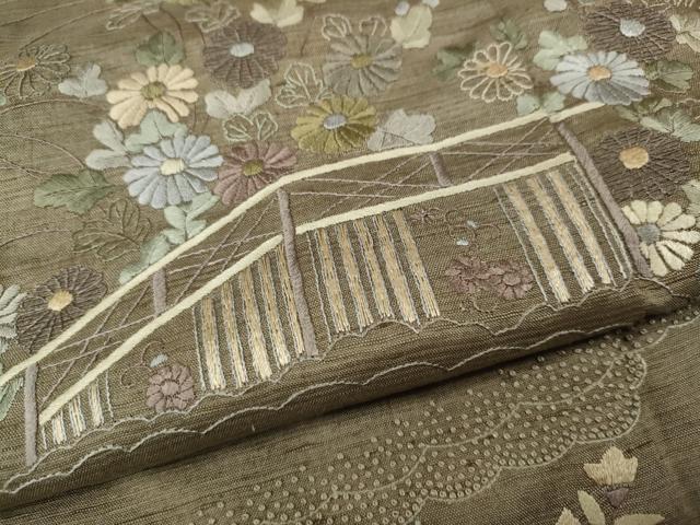 平和屋着物●中国三大刺繍 相良刺繍 総刺繍 訪問着 紬地 流水風景草花文 正絹 逸品 CABG5549ut