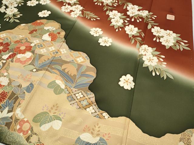 平和屋着物●英王室献上友禅作家 木下勝功 訪問着 駒刺繍 道長草花文 暈し染め 金彩 ロング丈 正絹 逸品 CABG5550ut