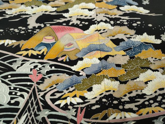 平和屋着物●本加賀友禅作家 大村洋子 黒留袖 御所解草花文 正絹 逸品 CABG5552ut