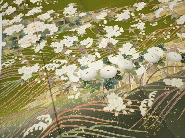 平和屋着物●豪華振袖 刺繍 立波草花文 暈し染め 金彩 正絹 逸品 CABG5567ut