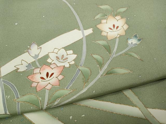 平和屋着物●訪問着 刺繍 草花文 金彩 正絹 逸品 CABG5570ut