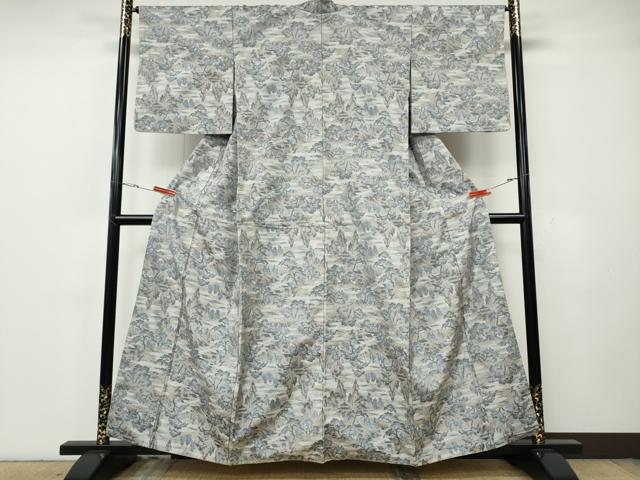 平和屋着物●本場大島紬 白大島 7マルキ 風景草木文 総絣 正絹 逸品 CABG5577ut