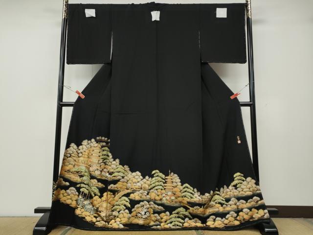 平和屋着物●豪華黒留袖 作家物 駒刺繍 風景草花文 金銀彩 正絹 逸品 未使用 CABG5582ut