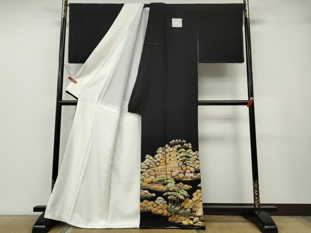 平和屋着物●豪華黒留袖 作家物 駒刺繍 風景草花文 金銀彩 正絹 逸品 未使用 CABG5582ut